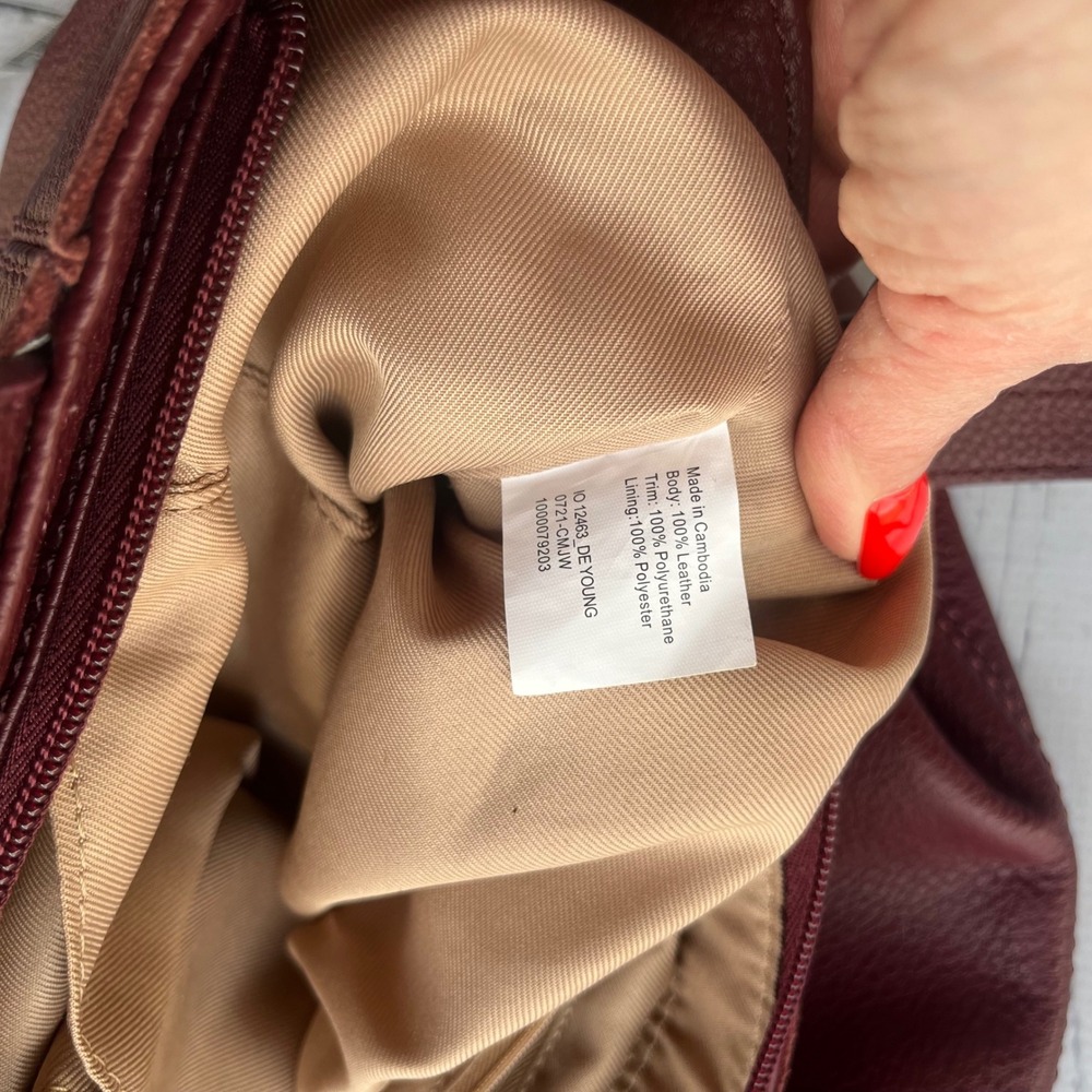 The Sak De Young Mahogany Burgundy Pebbled Leather Tote Shoulder Bag Chic Boho - Picture 6 of 11